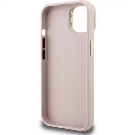 Guess PU Grained 4G Logo Stand Camera Frame kryt iPhone 15 růžový