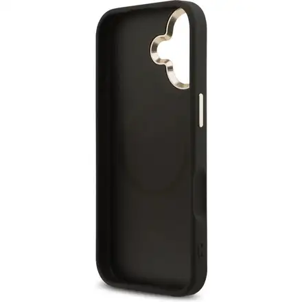 Guess PU Leather 4G Strass Triangle Logo Gold Frame MagSafe kryt iPhone 17 černý