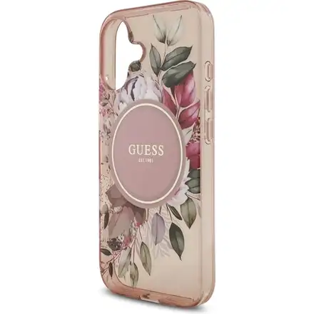 Guess IML Flowers Strap MagSafe kryt iPhone 17 růžový