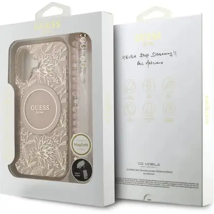 Guess IML Flowers Allover Strap MagSafe kryt iPhone 17 růžový