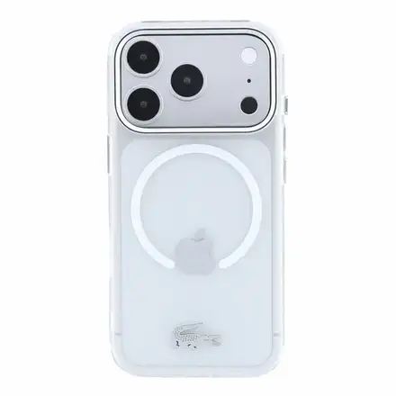 Lacoste IML Frosted Petit Pique Metal Logo MagSafe kryt iPhone 18 Pro průhledný