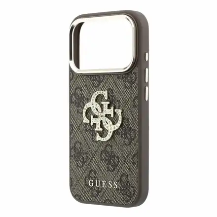 Guess PU 4G Strass Metal Logo kryt iPhone 18 Pro hnědý