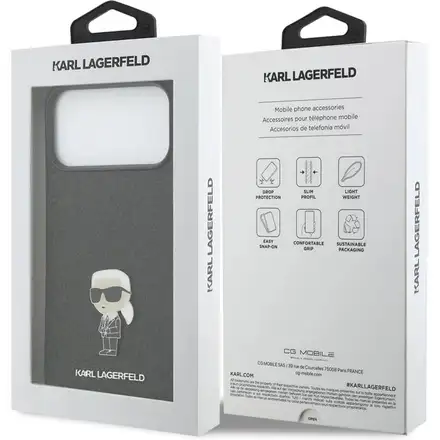 Karl Lagerfeld Fixed Glitter Metal Ikonik kryt iPhone 17 Pro černý