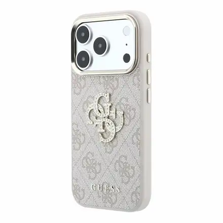 Guess PU 4G Strass Metal Logo kryt iPhone 18 Pro růžový