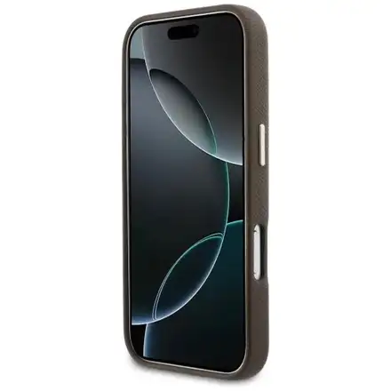 Guess PU Resin Logo kryt iPhone 17 Pro Max hnědý