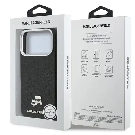 Karl Lagerfeld PU Karl and Choupette Heads Pins MagSafe kryt iPhone 17 Pro Max černý