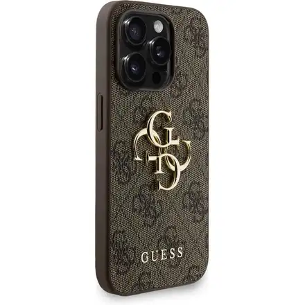 Guess PU 4G Metal Logo Strap kryt iPhone 15 Pro hnědý *Rozbalený*