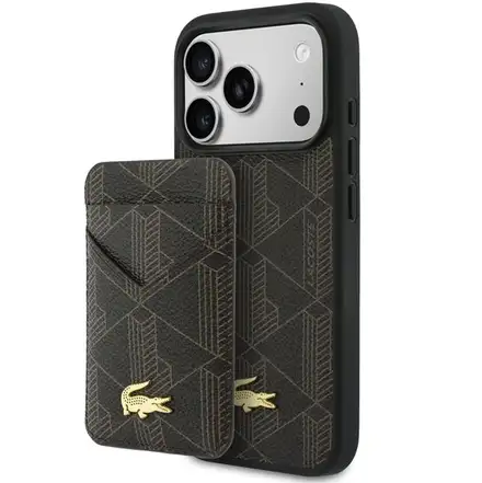 Lacoste Iconic Petit Pique MagSafe kryt + peněženka iPhone 17 Pro hnědý
