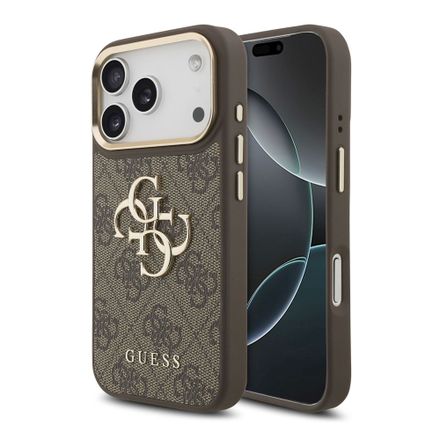 Guess PU Leather 4G Metal Logo Gold Frame kryt iPhone 18 Pro hnědý