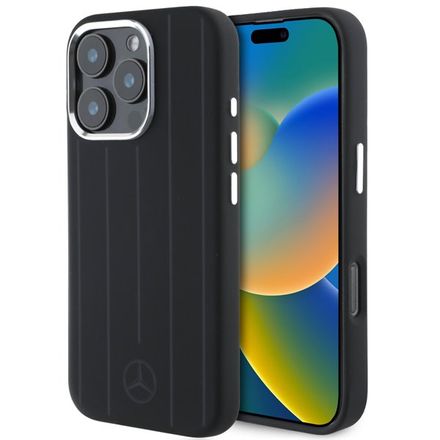 Mercedes Liquid Silicon Stripes Pattern MagSafe Zadní Kryt pro iPhone 16 Pro černý