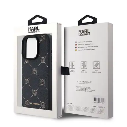Karl Lagerfeld PU Karl Heads Pattern Magsafe kryt iPhone 15 Pro Max černý