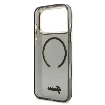 Guess IML Glitter Script Strap MagSafe kryt iPhone 17 Pro černý