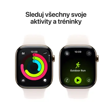 Apple Watch Series 11 GPS + Cellular 46mm Zlatý titan se světle ruměným sportovním řemínkem - S/M