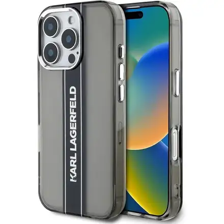 Karl Lagerfeld IML Stripe Logo kryt iPhone 16 Pro Max černý