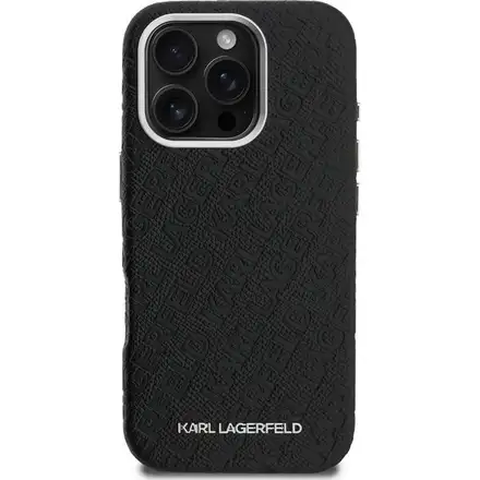Karl Lagerfeld Grained PU Repeated Logo MagSafe kryt iPhone 16 Pro Max černý