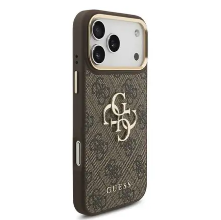 Guess PU Leather 4G Metal Logo Gold Frame kryt iPhone 18 Pro Max hnědý