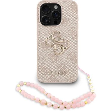 Guess PU 4G Metal Logo Strap kryt iPhone 15 Pro růžový