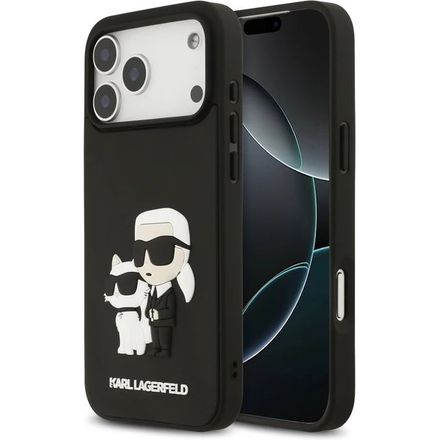 Karl Lagerfeld 3D Rubber Karl and Choupette kryt iPhone 17 Pro Max černý
