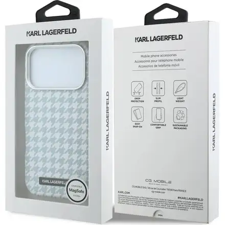 Karl Lagerfeld PU Houndstooth Resin Plate MagSafe kryt iPhone 17 Pro modrý