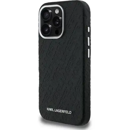 Karl Lagerfeld Grained PU Repeated Logo MagSafe kryt iPhone 16 Pro Max černý