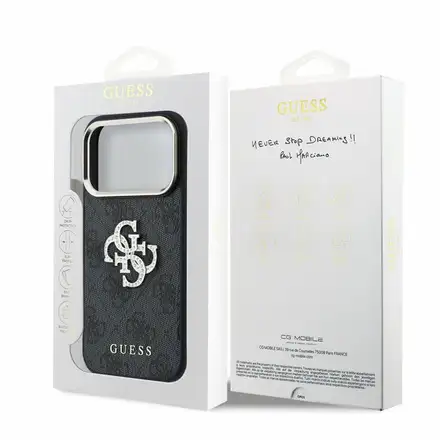 Guess PU 4G Strass Metal Logo kryt iPhone 18 Pro černý