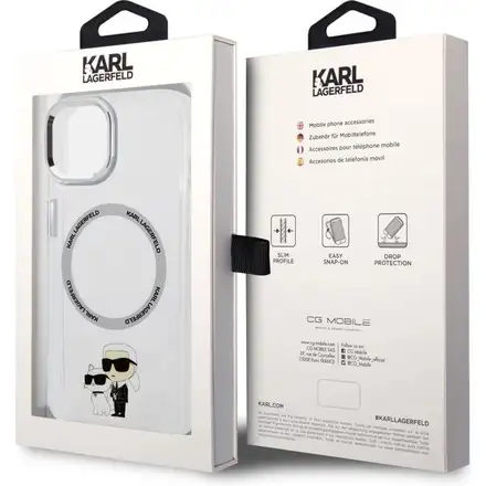 Karl Lagerfeld IML Karl and Choupette MagSafe kryt iPhone 15 průhledný