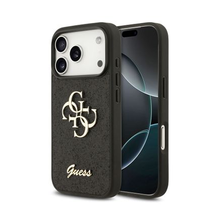 Guess PU Fixed Glitter 4G Metal Logo kryt iPhone 18 Pro černý