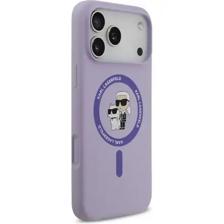 Karl Lagerfeld Liquid Silicone Karl a Choupette MagSafe kryt iPhone 17 Pro Max fialový