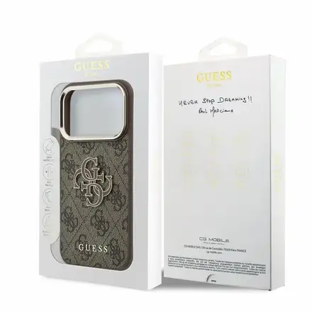 Guess PU 4G Resin Metal Logo kryt iPhone 18 Pro Max hnědý