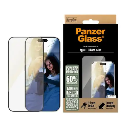 PanzerGlass ochranné sklo UWF EyeCare pro iPhone 16 Pro-Black Frame