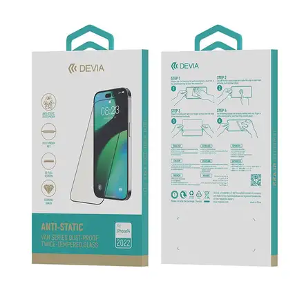 Devia ochranné sklo Van Series Anti-Static pro iPhone 15 Plus - Black Frame