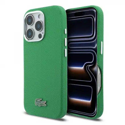 Lacoste PVC Iconic Petit Pique Metal Logo MagSafe kryt iPhone 16 Pro Max zelený
