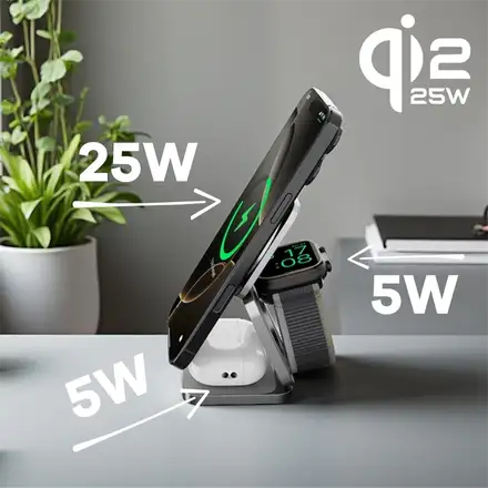 Cubenest Qi2.2 3v1 Skládací bezdrátová magnetická nabíječka SQ312 Ultra - šedá