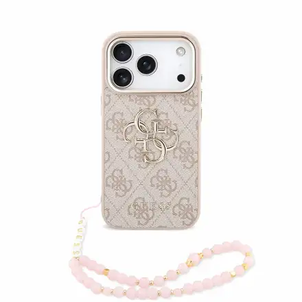 Guess PU 4G Metal Logo Strap kryt iPhone 18 Pro růžový