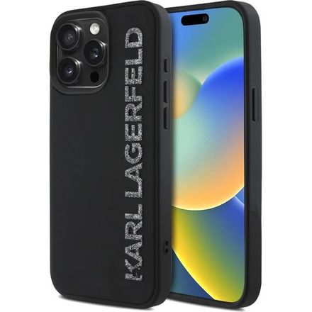Karl Lagerfeld 3D Rubber Glitter Logo kryt iPhone 15 Max Pro černý