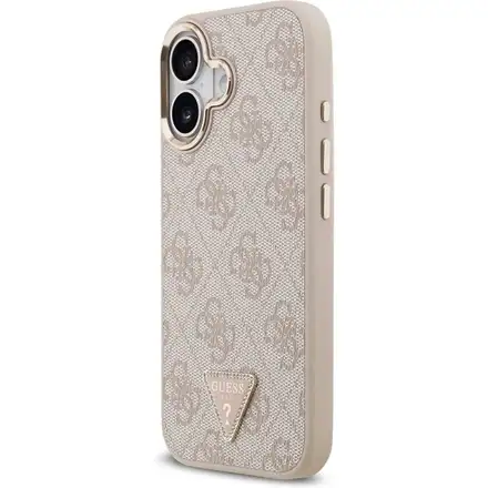 Guess PU Leather 4G Strass Triangle Logo Gold Frame MagSafe kryt iPhone 17 růžový