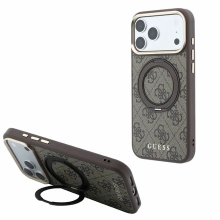 Guess PU 4G Ring Stand MagSafe kryt iPhone 18 Pro Max hnědý