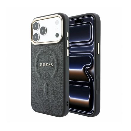 Guess PU Leather 4G Gold Frame Embossed MagSafe kryt iPhone 18 Pro černý