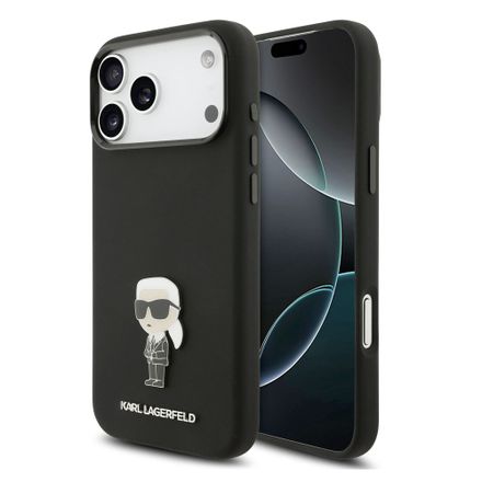 Karl Lagerfeld Liquid Silicone Metal Ikonik kryt iPhone 17 Pro Max černý