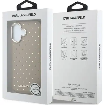 Karl Lagerfeld PU Perforated Gold Dots MagSafe kryt iPhone 17 béžový