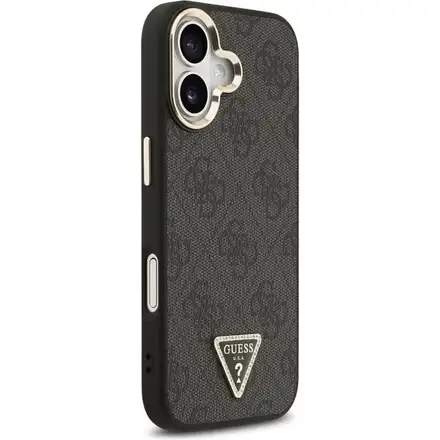 Guess PU Leather 4G Strass Triangle Logo Gold Frame MagSafe kryt iPhone 17 černý