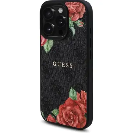 Guess PU Leather 4G Roses MagSafe kryt iPhone 16 Pro černý