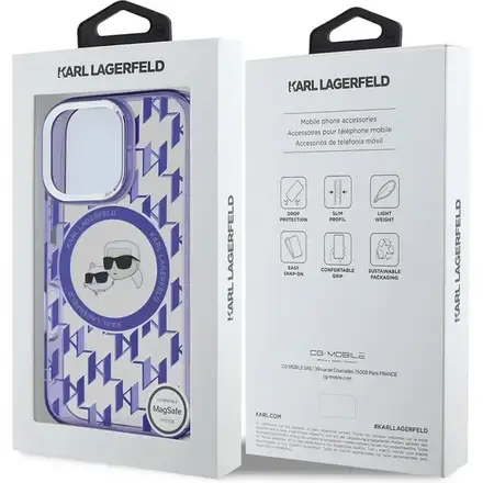 Karl Lagerfeld IML Monogram K&CH Heads MagSafe kryt iPhone 16 Pro Max fialový