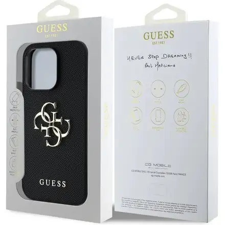 Guess PU Grained 4G Metal Logo kryt iPhone 13 Pro černý