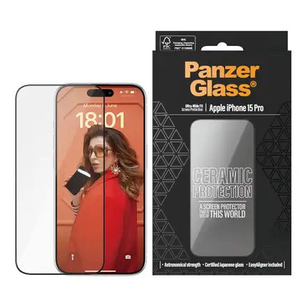 PanzerGlass ochranné sklo UWF Ceramic Protection pro iPhone 15 Pro-Black Frame
