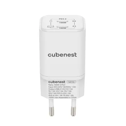 Cubenest PD GaN Nano adaptér 2x USB-C 100W - bílá