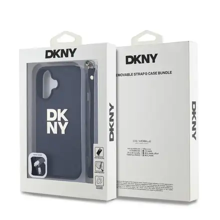 DKNY PU Leather Stack Logo Wrist Strap kryt iPhone 16 černý