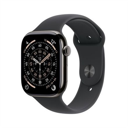Apple Watch Series 11 GPS + Cellular 42mm Břidlicově šedý titan s černým sportovním řemínkem - S/M