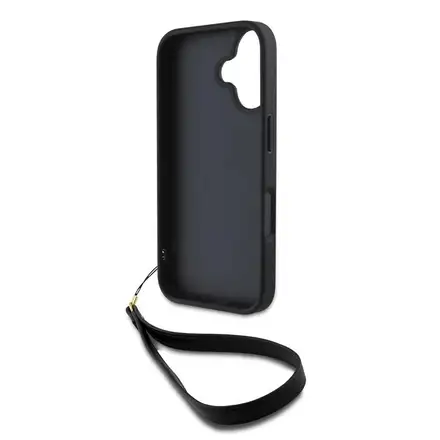 DKNY PU Leather Stack Logo Wrist Strap kryt iPhone 16 černý