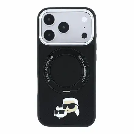 Karl Lagerfeld PU Grained K&CH Heads Ring Stand Magsafe kryt iPhone 18 Pro Max černá